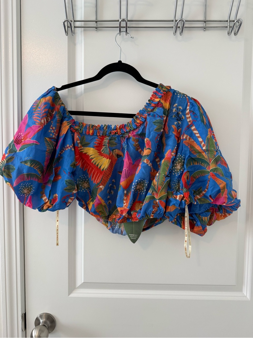 FARM Rio NWT Blue Macaw Tropical One-Shoulder Crop Top XL - Picture 4 of 4